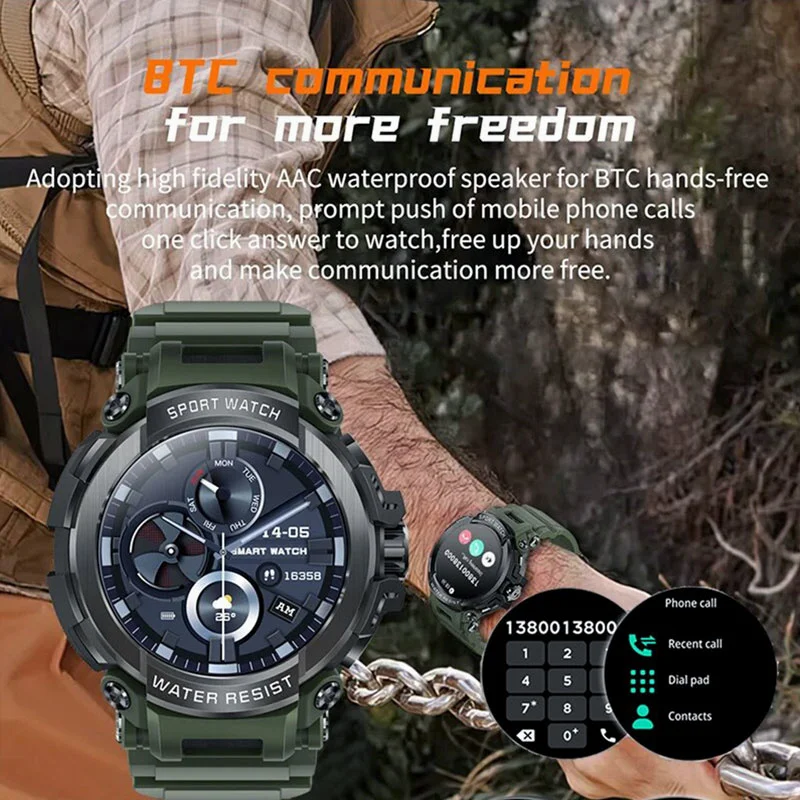 1.53 Inch Amoled Smart Watch Men For Android Ios Ip68 Waterproof Watches 600mah Ultra Battery Bluetooth Call Smartwatch Military