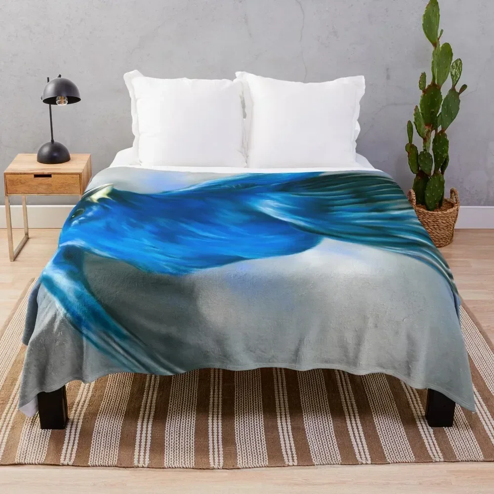 Indigo Bunting in Flight Throw Blanket Soft Bedroom Blanket for Night Sleeping