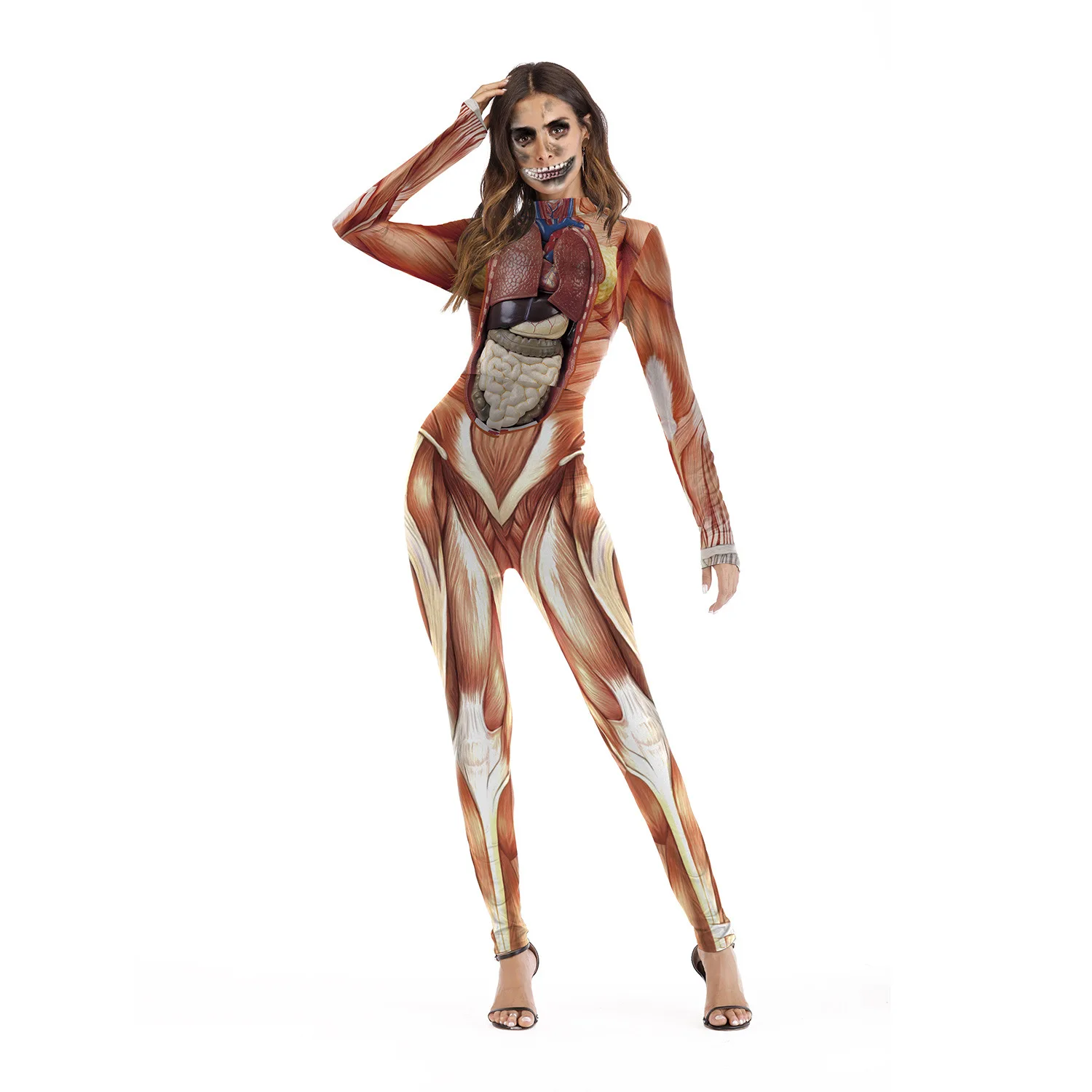 

Halloween Costume Carnival Party Scary Skeleton Bone Bodysuit Carnival Fancy Party Jumpsuit Adult Catsuit Bloody Outfit