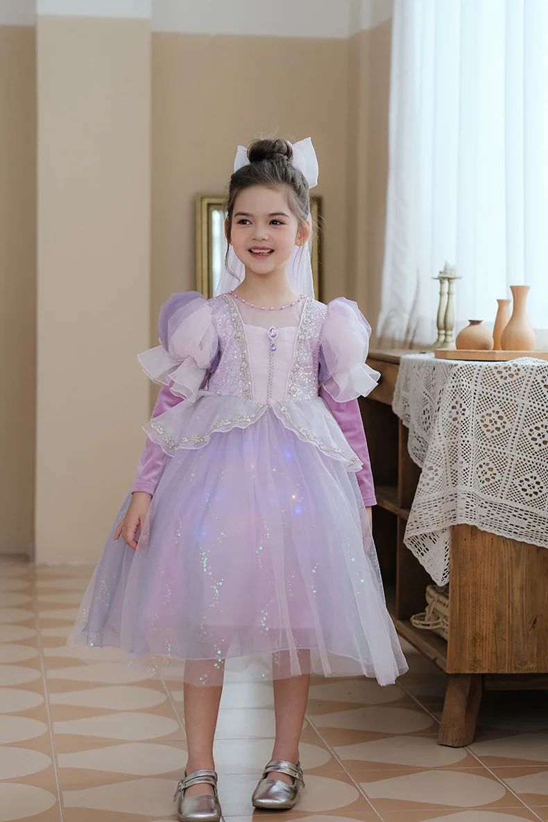 Halloween Princesss Pink Costumes Kids Autumn And Winter Dress Fancy Clock Flower Girl Dresses for Weddings Party Clothing