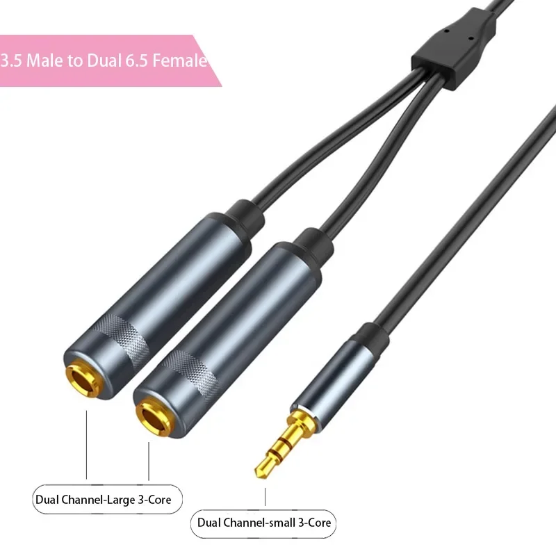 3.5 มม.ถึง 6.5 มม.ชายอะแดปเตอร์ข้อศอกขนาดใหญ่ 6.35 มม.2 เสาซ้ายและขวาช่องเสียงสายเชื่อมต่อสําหรับลําโพง A