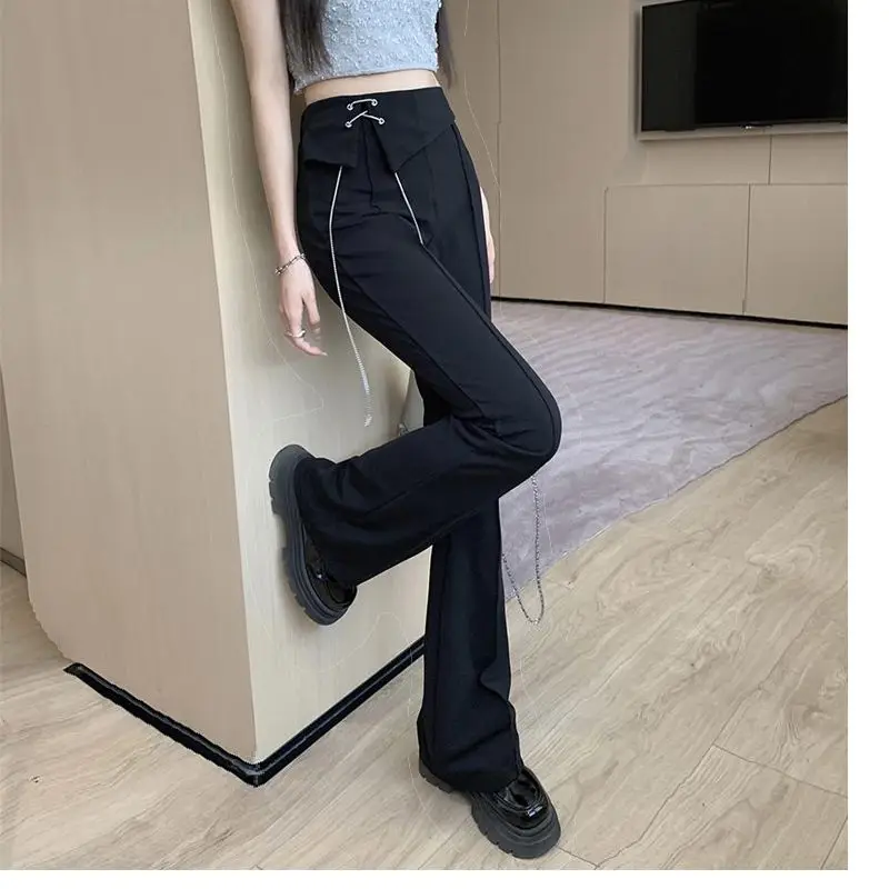 Black Micro Flared Pants for Women High Waisted and Drooping Suit Pants Elastic and Slim Fit Making You Look Slimmer