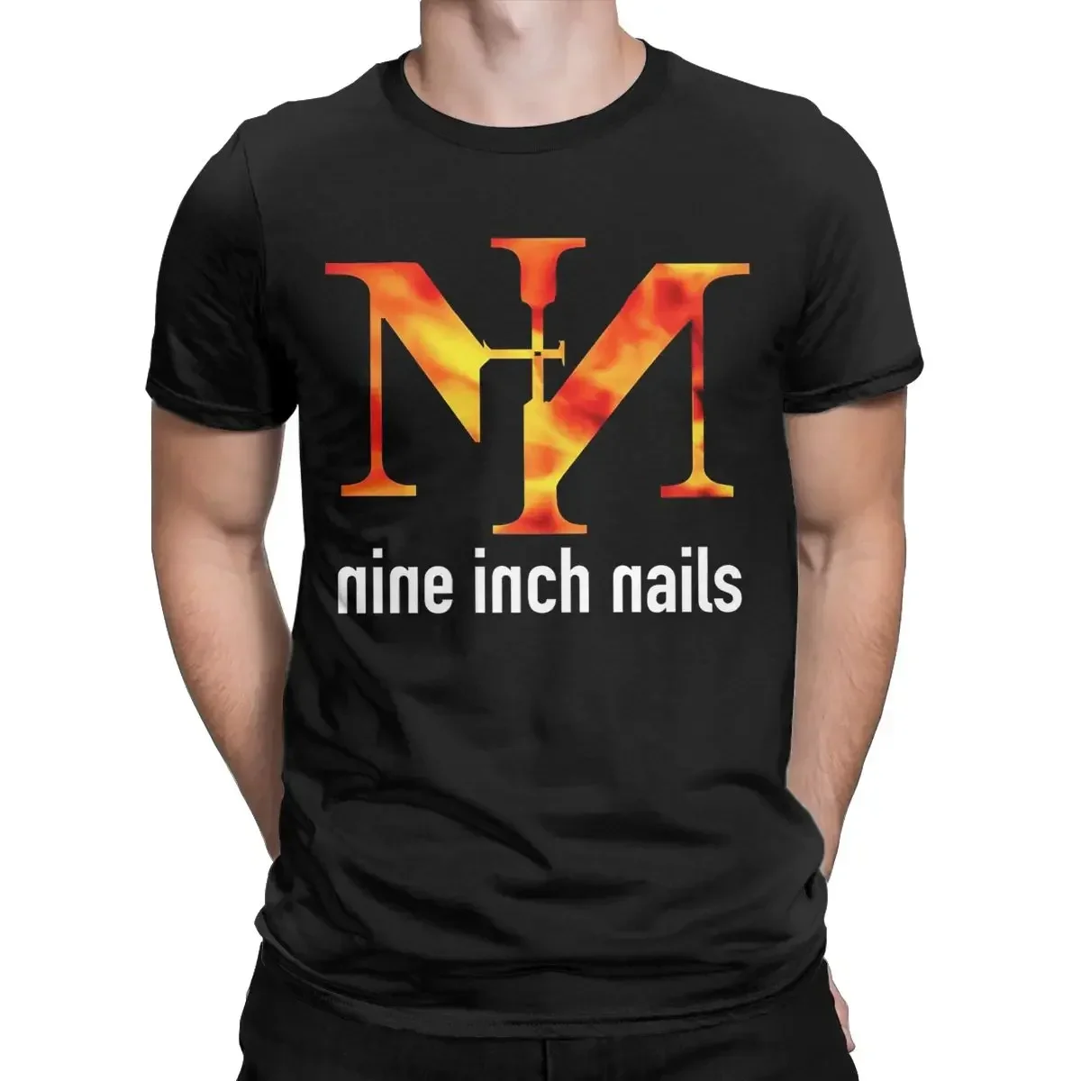 Men T-Shirts Nine Inncch Nails NIIN Funny Cotton Tees Short Sleeve T Shirts Crew Neck Clothes Plus Size