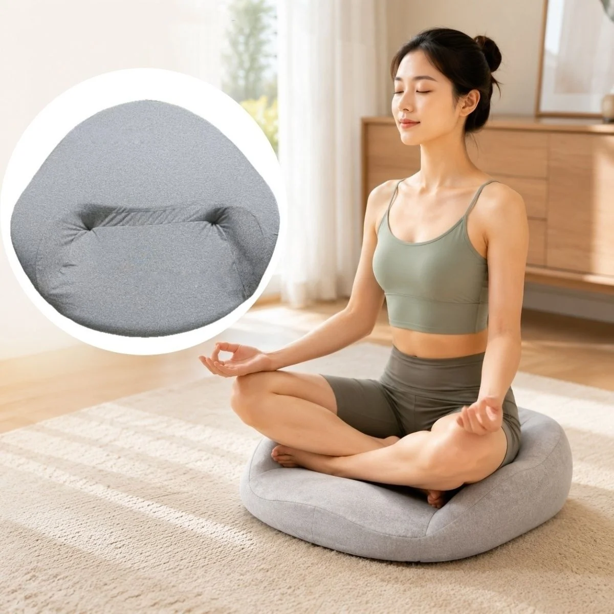 Memory Foam Meditation Cushion with Ergonomic Support Floor Cushion Washable Pillow Cover for Yoga Sitting Reading Hip Knee Leg