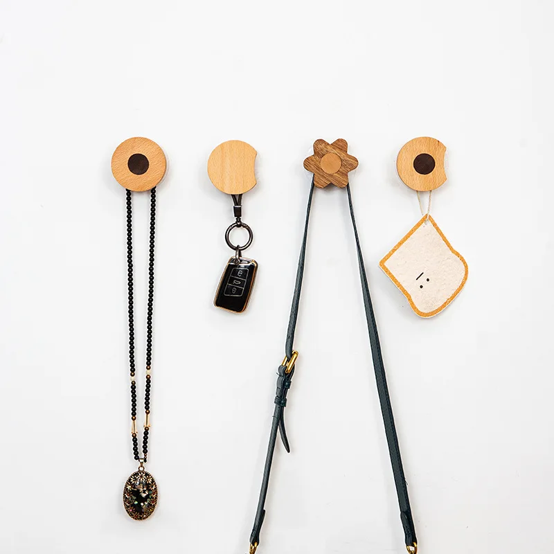 Nordic Wooden Wall Beech Flower Door Rear Hook, No Punching Entrance Wall Adhesive Hook, Creative Home Coat Hook