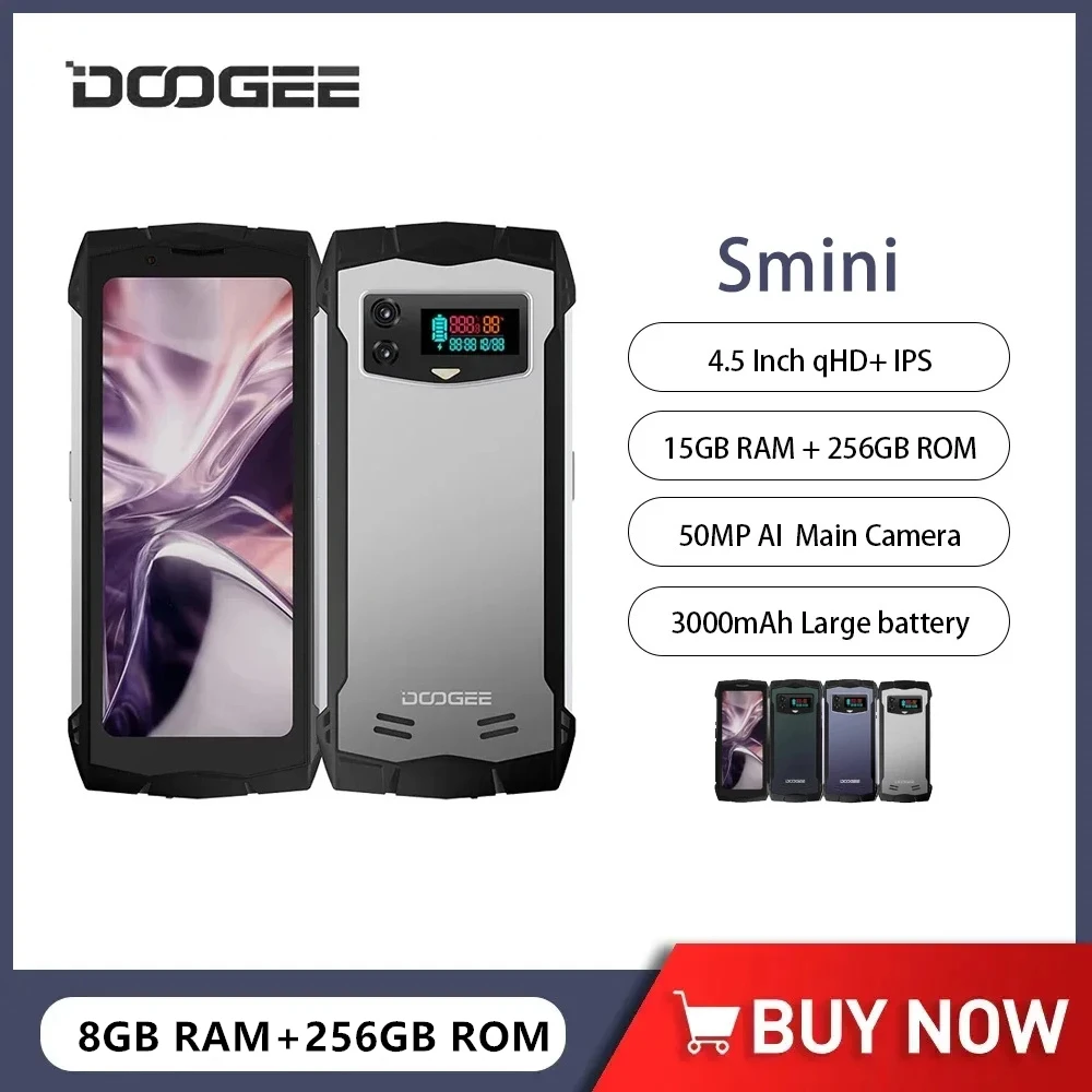 DOOGEE Smini Rugged 4G Smartphones 4.5Inch Screen Octa Core 8GB+256GB Android 13 Mini Mobile Phone 3000mAh 18W Fast Charging NFC