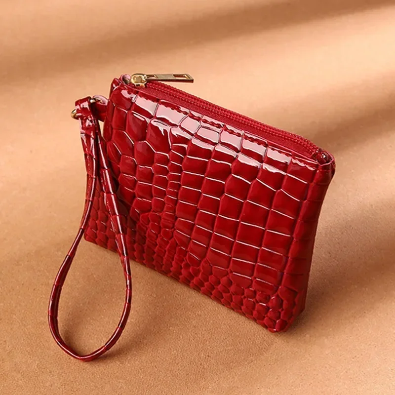 Mini portefeuille en cuir PU pour femme, motif crocodile, fermeture éclair courte, poignet, petit sac à monnaie, porte-cartes pour femme, porte-monnaie, mode, nouveau