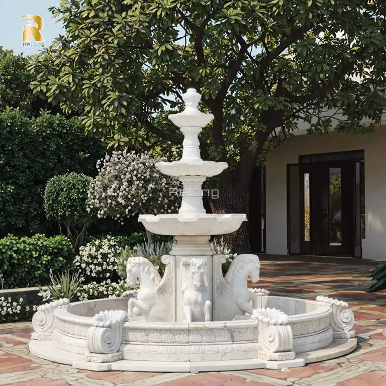 نافورة رخامية مائية من الرخام الطبيعي منحوتة يدويًا مع حصان #6