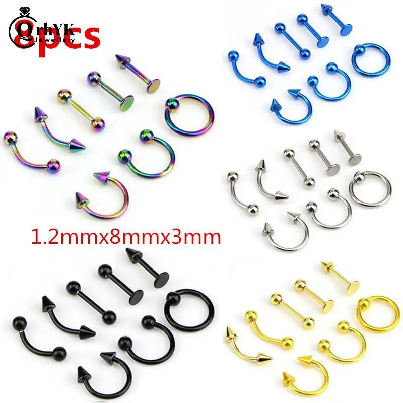 8/16PCS  Stainless Steel Fashion 16G Titanium Anodized Body Jewelry Helix Piercing Ear Eyebrow Nose Lip Captive Rings