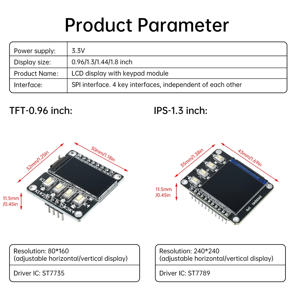 0.96/1.3/1.44/1.8 Inch SPI TFT LCD ST7735 ST7789 Driver Chip Serial Port Module 240x240 128x128 128x160 80x160 Display