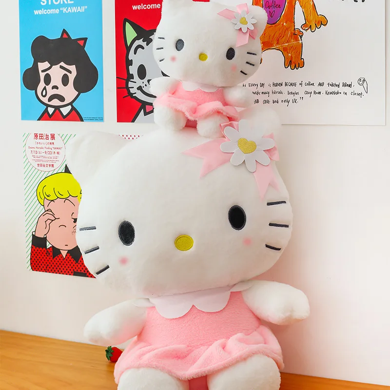 53 cm Kawaii Blume Hello Kitty Plüschtier Cartoon Anime Sanrio Gefüllte Puppe für Kinder Geburtstagsgeschenk Große süße Katze Weiches Kissen