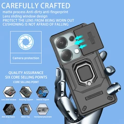 For Xiaomi Poco M6 Pro 4G Case Slide Lens Armor Phone Case For Poko Little M 6 6M PocoM6 M6Pro Car Magnet Holder Ring Back Cover