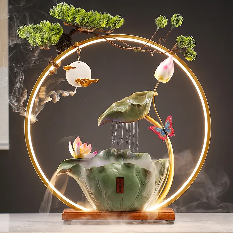 New Chinese Style Fortune Water Circulating Water Living Room Office Desktop Decoration Atomized Gift Home Decoration