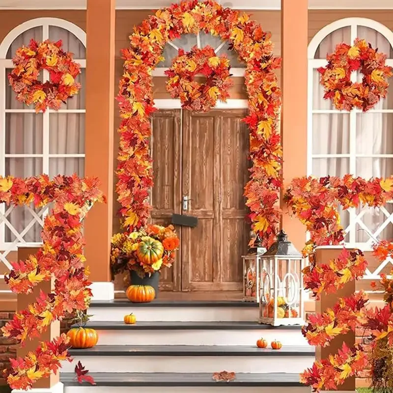 

Fall Garland 2PCS Silk Fall Garland Maple Leaves Decorations 5.7ft Fall Wreath Decor Thanksgiving Door Hanger For Fireplace