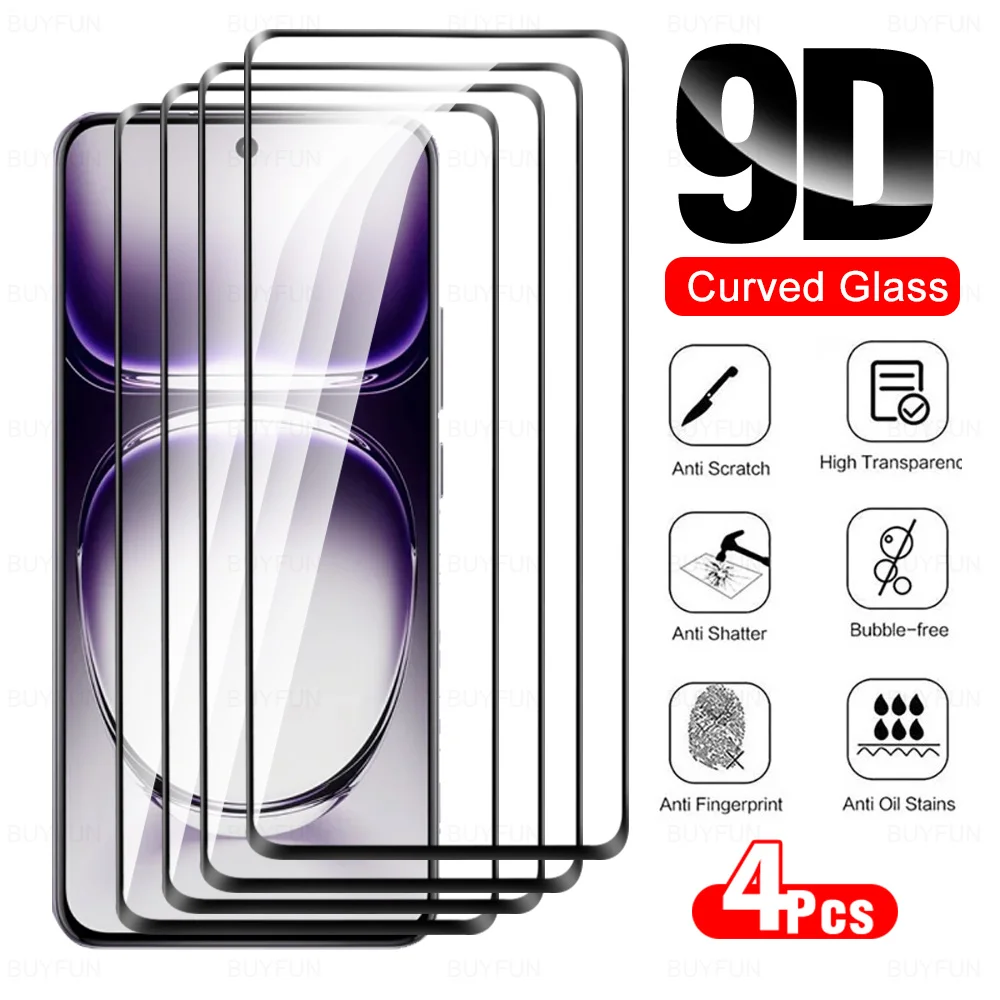 4Pcs 9D Curved Screen Protector For Oppo Reno12 Pro Protective Tempered Glass OppoReno12 Reno 12 12Pro Reno12Pro 5G Global Glass