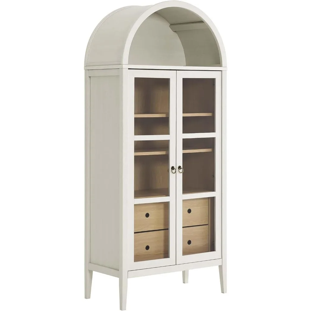 EEI-6639-WHI-OAK Nolan Tall Arched Storage Display Cabinet, White Oak