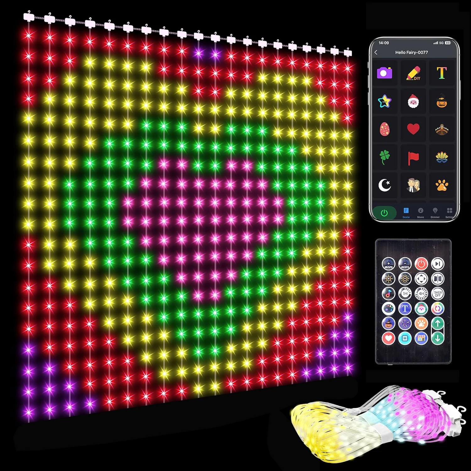 400LEDs Smart Curtain Lights Bluetooth App LED String RGB Fairy Lights DIY Music Change Display for Window Bedroom Decoration