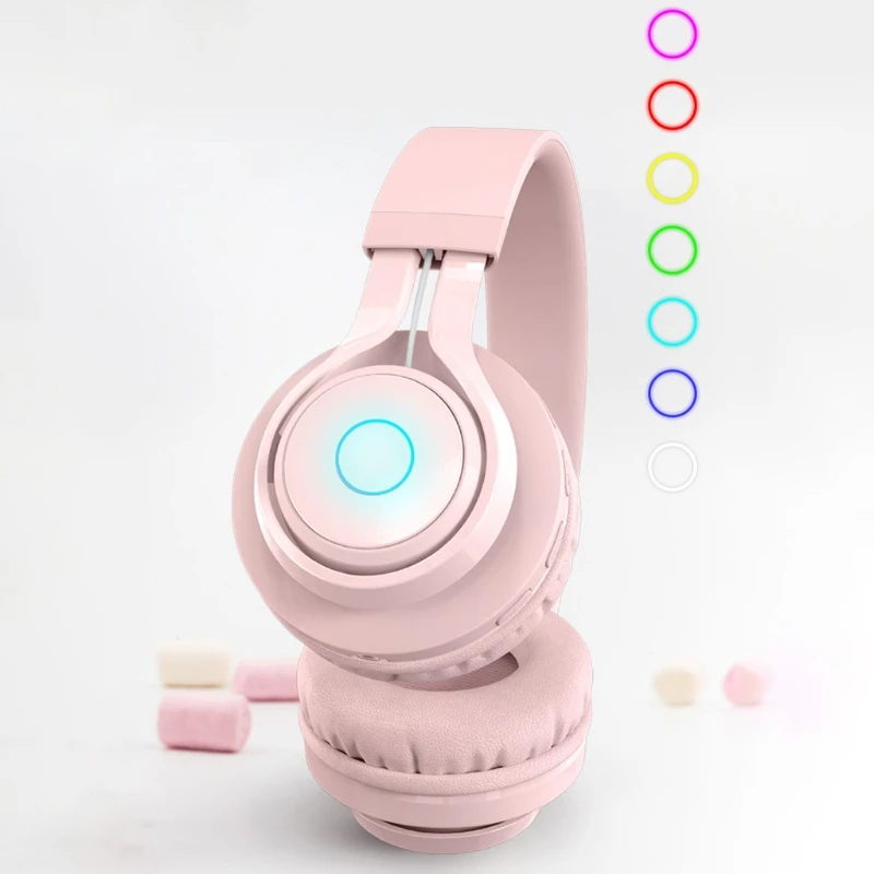 Auriculares LED emisores de albaricoque/rosa/púrpura de Metal para niños, auriculares inalámbricos con Bluetooth, volumen limitado, montados en la cabeza, envío directo