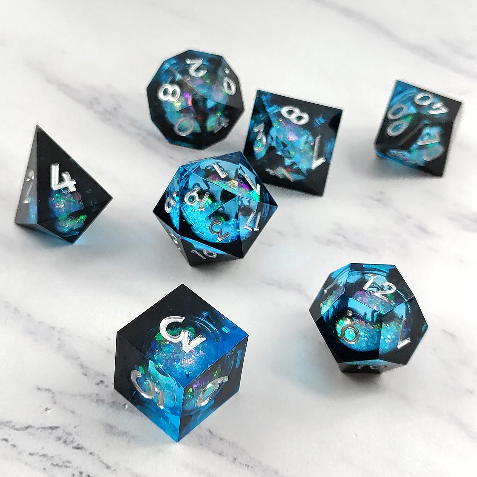 Polyhedron Board Game Dice Set, 8-Type Resin Dice, Liquid Quicksand, Liquid Core, Sharp Edge, DND Custom, 7Pcs, Set, Novo