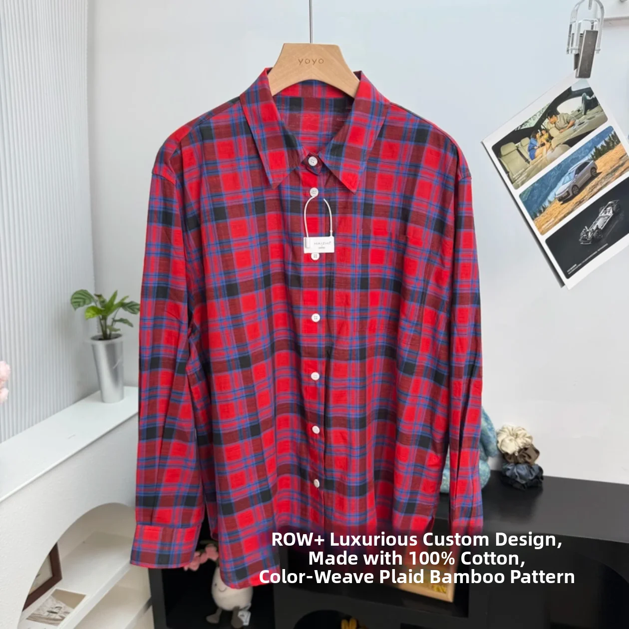 

Plaid Cotton irt Women's Loose Fit Long Sve Collar Breathable Comfortable Autumn Faion Commute Sle