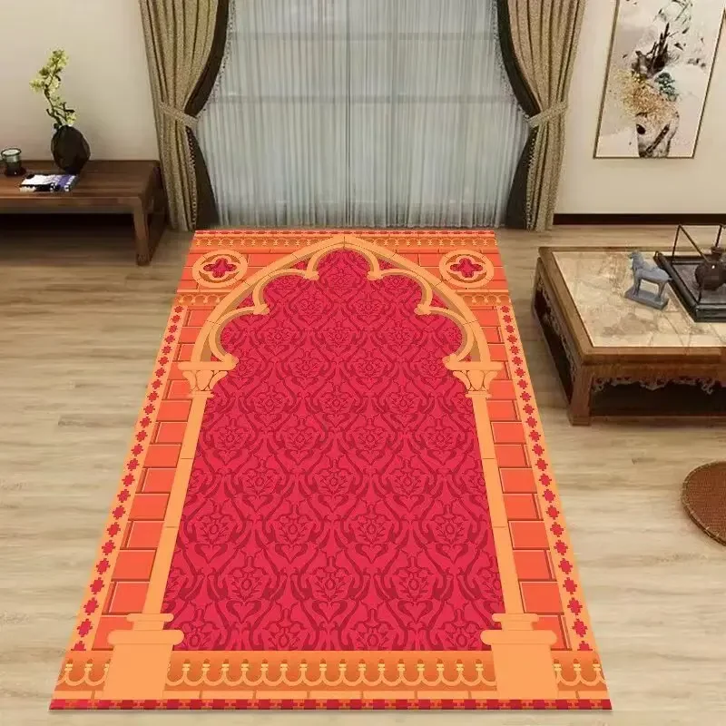 Navy Blue Islamic Prayer Rug | Traditional Floral Muslim Worship Mat for Home