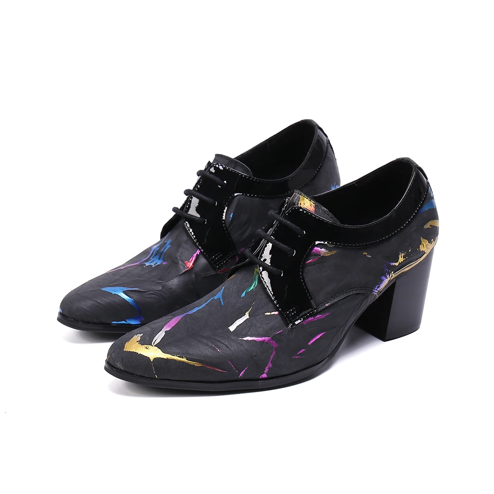 

Personality 8 cm high heel shoes Fashion pointed head male hairstylist fashion leather shoes stage show Breathable shoes