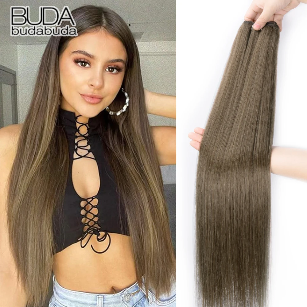 Bone Straight Synthetic Hair Bundle 26Inch Super Long Natural Hair Extensions For Black Women Yaki Straight Hair Weaving Fake