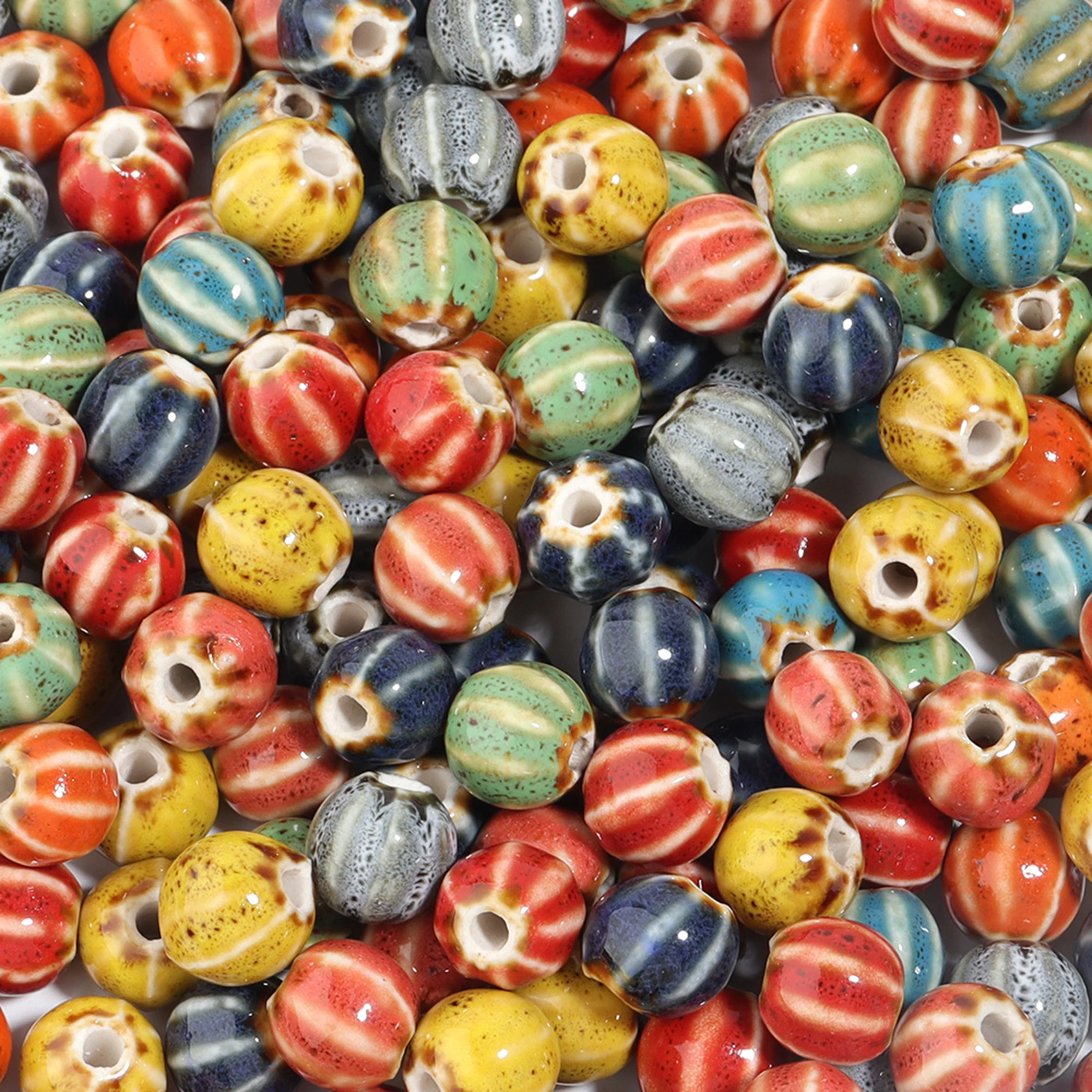 10pcs 11mm Nepal Style Ceramic Beads Multicolor Porcelain Beads Loose  Spacer Beads for Jewelry Making DIY Bracelets Necklace