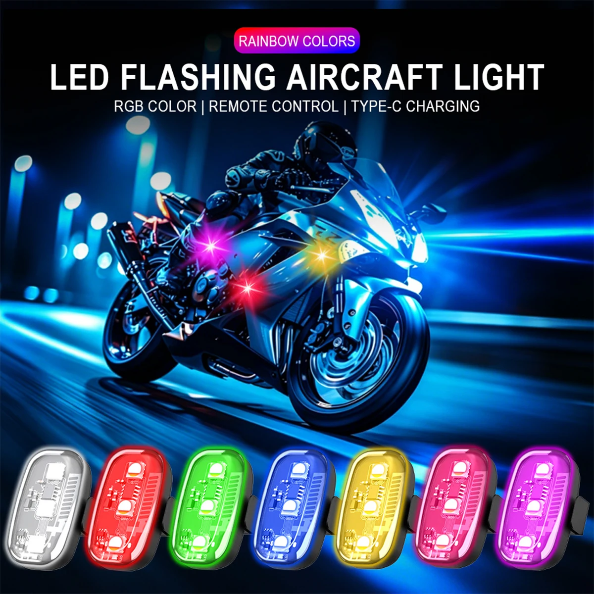 Motorcycle RGB LED Strobe Lights With Remote Control LED Flash Wireless Light Warning Lights for Car Bicycle Motorcycle