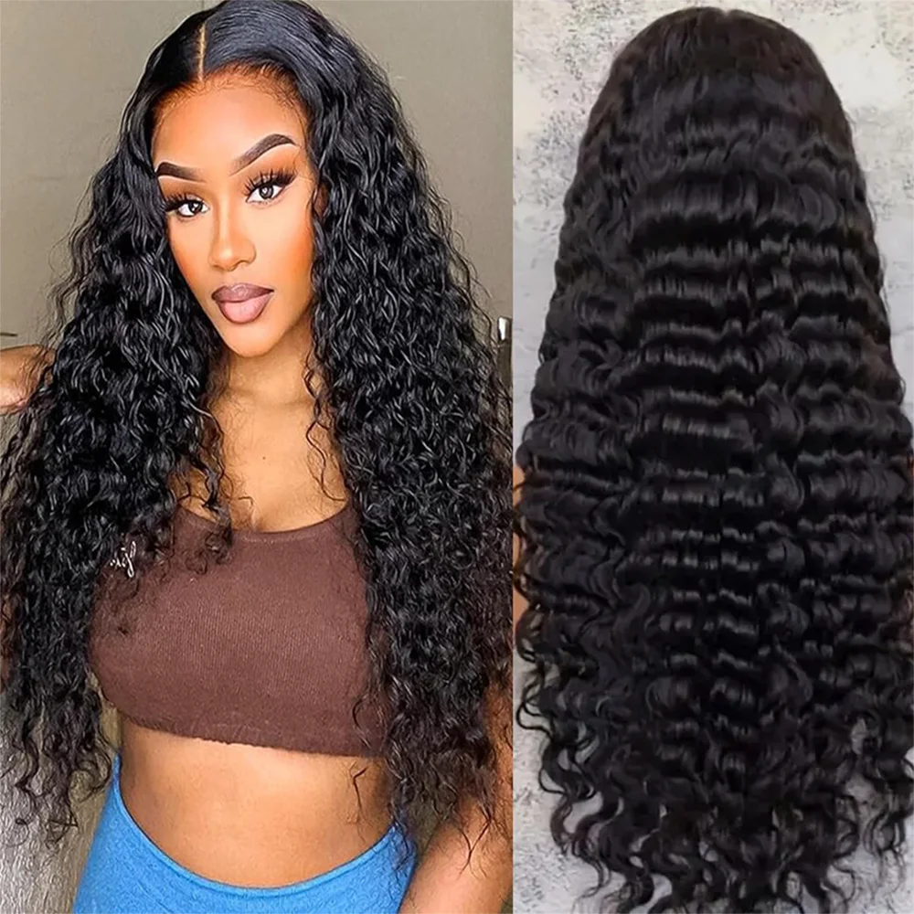 13x6 peruki z głębokim koronkowa fala z przodu z ludzkich włosów 13x6 HD koronkowe głębokie kręcone peruki z przodu ludzkie włosy wstępnie oskubane dla kobiet 200% gęstość