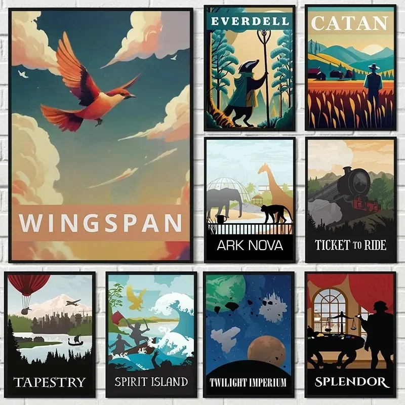 Retro Board Game Wingspan Everdell And Catan Minimalist Canvas Painting Wall Art Pictures Gamer Room Home Decor