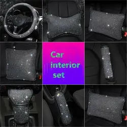 Universal Car Steering Wheel Cover Shiny Rhinestone Diamond Auto Accessories Interior Set Car Pillow/ Headrest/Handbrake Cover