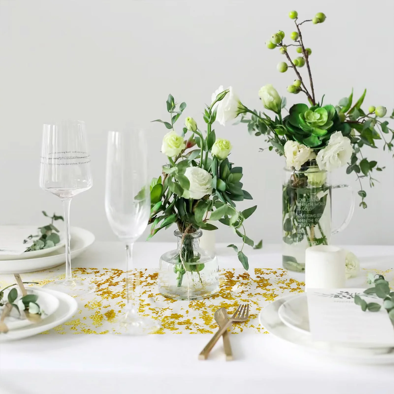 مفرش طاولة ذهبي معدني مع حرفية عالية الجودة، إعداد رائع مناسب لحفلات الزفاف #2