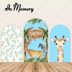 Safari Jungle Blue Theme Arch Backdrop Cover for Boys Baby Shower Birthday Party Backdrops Wild Animals Lion Giraffe Banner