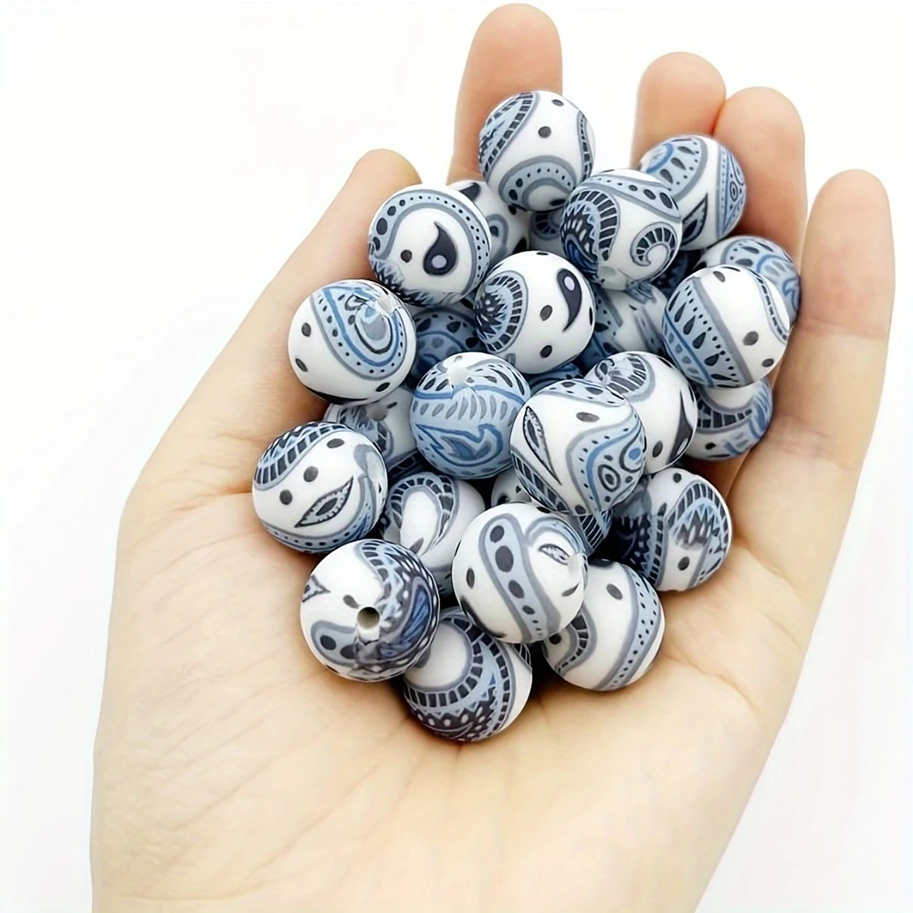 LOFCA 20pcs Silicone Beads 15mm for Jewelry Making - Abstract Pattern Focal Beads for DIY Bracelets Accessories  jewelry making