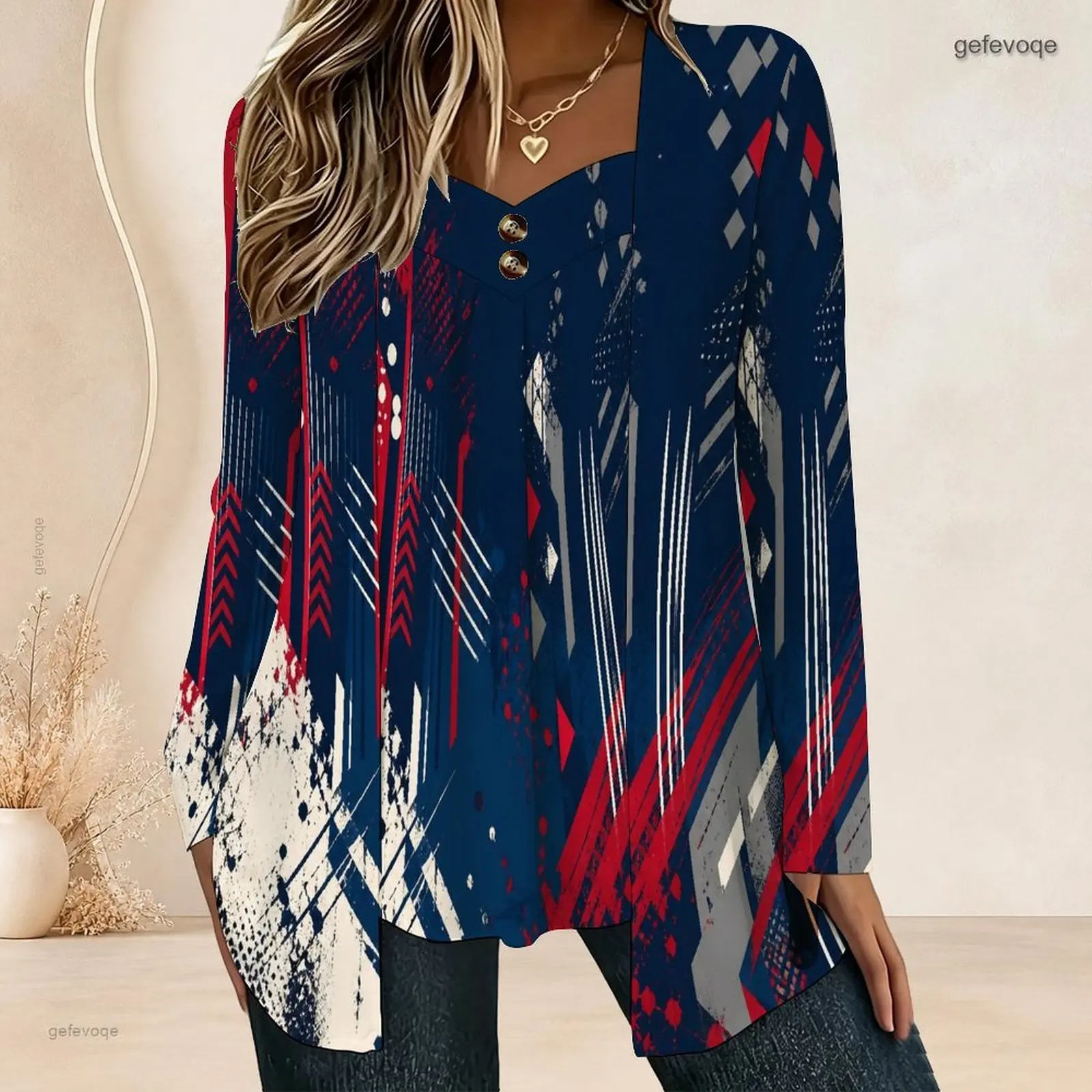 Women Fake Two Piece Long Sleeve Blouse Open Cardigan With Cami Top V Neck Button Detail Pleated Front Loose Tunic Oversize