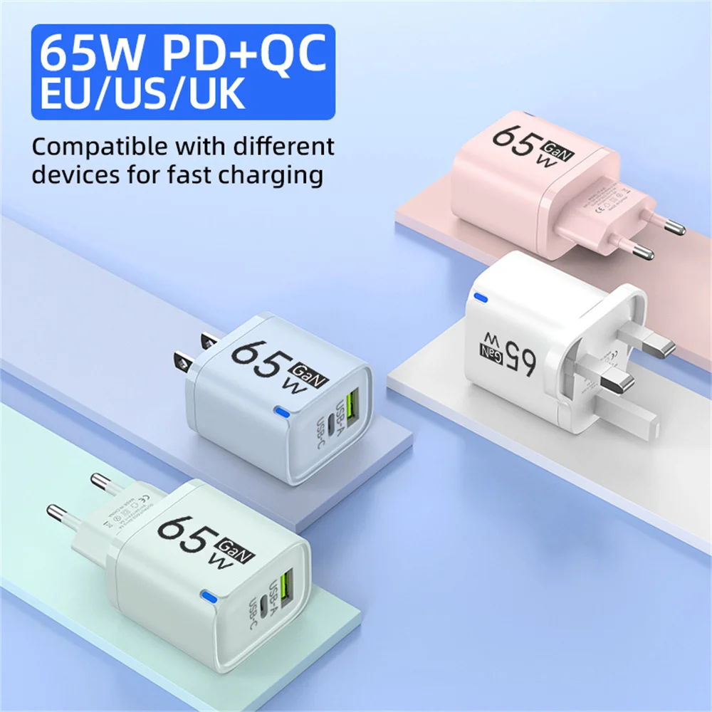65W Multi Ports USB Quick Charge 3.0 Type C Phone Fast Charger Portable Travel Plug Wall Adapter For iPhone Xiaomi 14 15 Samsung