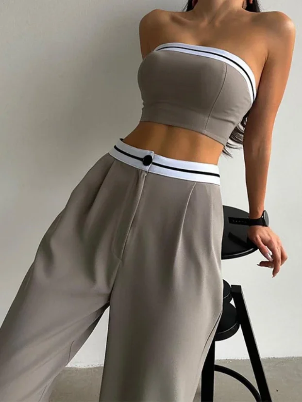 Sporty Crop Top Pants Set Elegant Tracksuit Women Tank Y2k Tops Pant Sets Two Pieces Set Sweatshirts Trousers Matching Sets