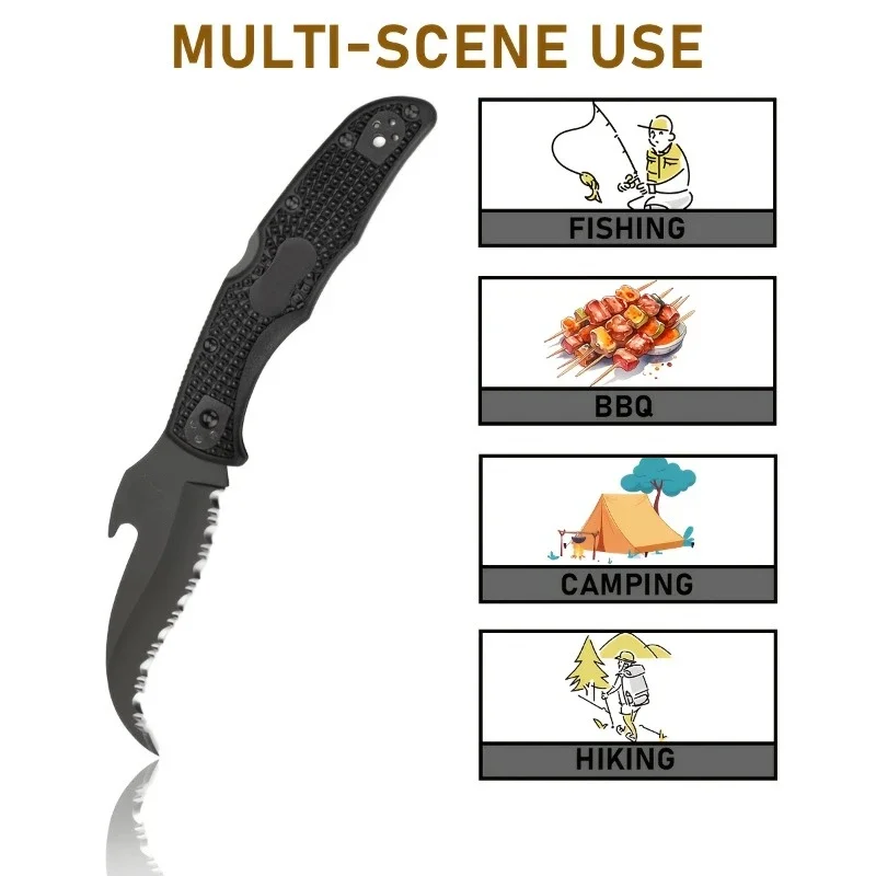 Stainless Steel Folding Knife for Camping Hunting EDC Lightweight Ambidextrous Self-defense Sheepfoot Blade with Rubber Handle