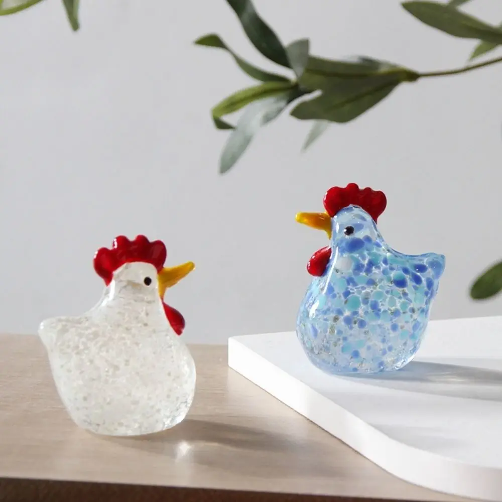 Hand Blown Glass Chicken Figurines Mini Colorful Crystal Rooster Statues Home Decor Smooth Surface Turkey Sculpture Living Room