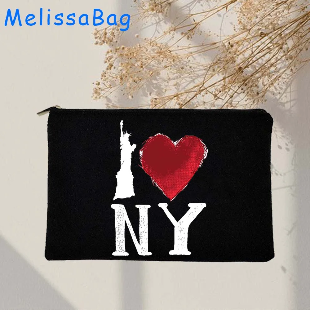 New York Statue Of Liberty Big Apple American the 4th of July Gifts Canvas Cosmetic Makeup Toilet Bags Pencil Case Zipper Pouch