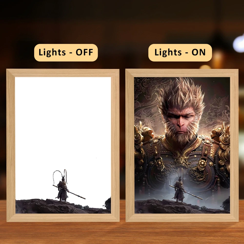 Black Myth Wu Kong Chinese Game USB Photo Frame Lights 3 Colors Dimmable for Night Desk Lamp Decorations Panel Lamp