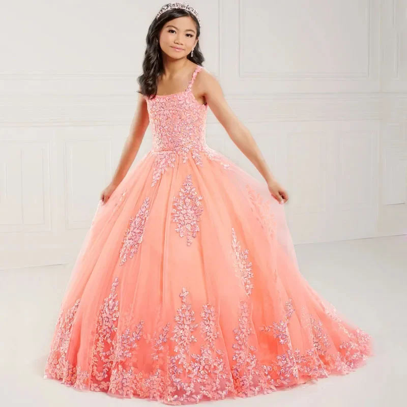 

Light Green Tulle Flory Appliques Sleeveless For Wedding Prom Birthday Party Banquet Princess Gowns Flower Girl Dresses