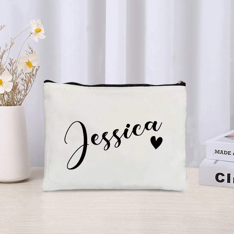 Kunden spezifischer Name mit Herz handtasche für Damen Hochzeits geschenk Schullehrer Clutch Reise kosmetik Veranstalter Leinwand Make-up-Tasche