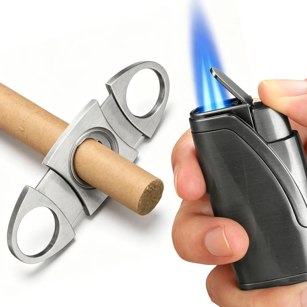 

Набор аксессуаров для сигар: металлическая газовая зажигалка на бутане, резак для сигар, гильотина для табака, домашние зажигалки для сигар