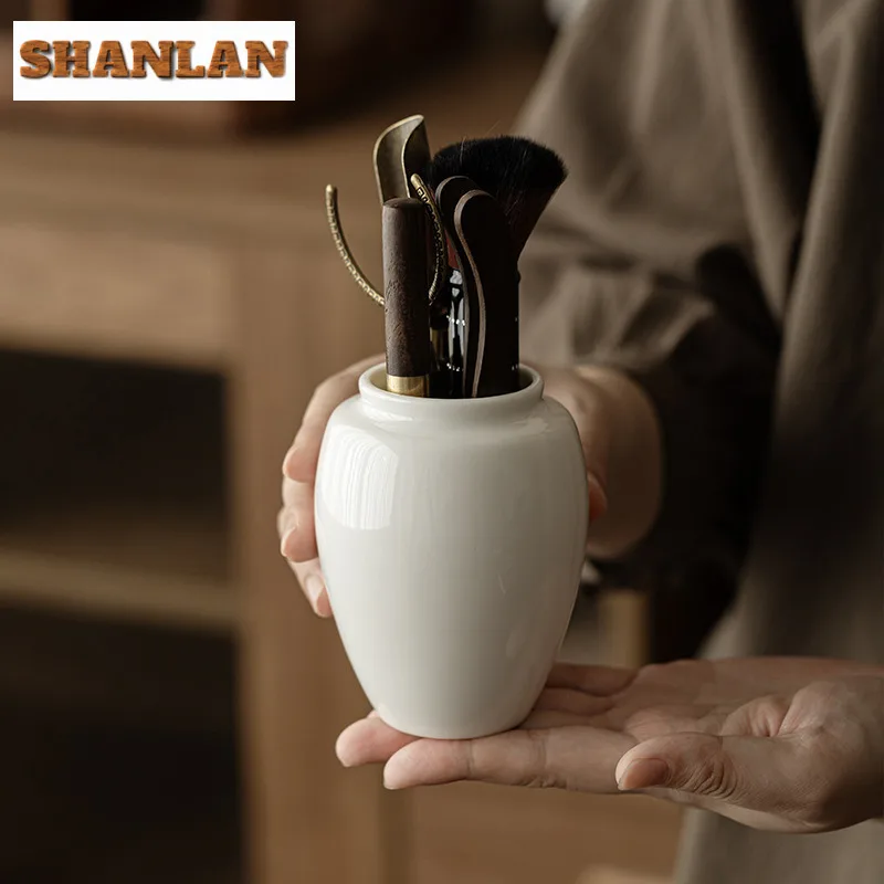 

Sheep Fat Jade White Porcelain Tea Six Gentlemen Retro Tea Tool Set Household Teaware Utensils Kung Fu Tea Tea Items Decoration
