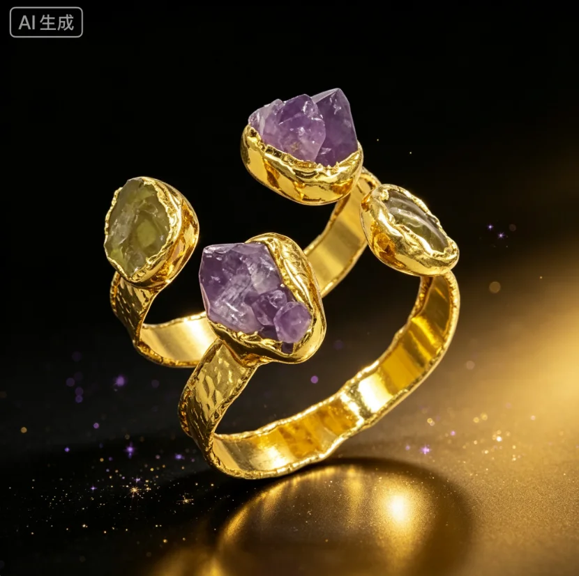WT-B700 WKT New Coming Special Fashion Raw Quartz Amethyst Bangle   With 18k Real Gold Plated For Women Daily Decoration