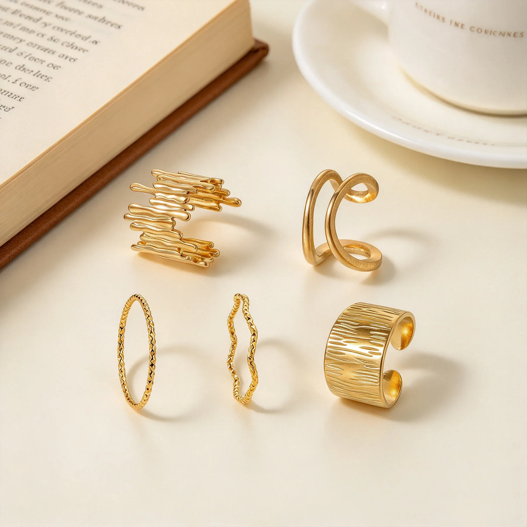 5Pcs Fashion Stainless steel Ring Set for Women, Minimalist Abstract Irregular Stacking Statement Rings Daily Jewelry Gift