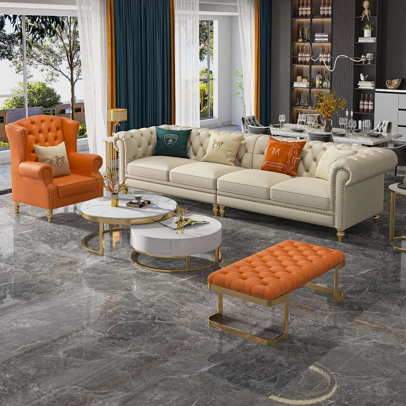 Modern Single Sofa Chair Living Room Furniture Arm Chaise Leisure Lounge Chair with Ottoman for Hotel Villa Sofa Set