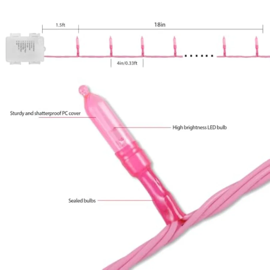s Battery Operated String s, 33Feet 100 LED with Auto Timer and 8 Modes, Shatterproof Waterproof for Outdoor Indoor Valentine's